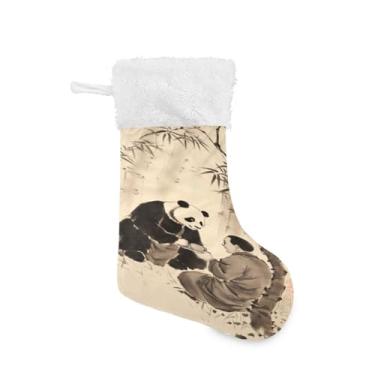 Imagem de ATTX Meias de Natal de bambu de panda chinês, suportes de presente brancos de punho de pelúcia para decorações de festas de fim de ano (17,7 polegadas, pacote com 2) #282