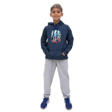 Imagem de Conjunto Infantil Menino Estampa Tubarao Blusa Canguru e Calça Moletom Toque Macio-Masculino