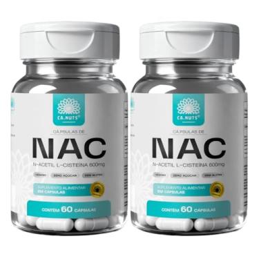 Imagem de NAC 600mg (N-Acetil L-Cisteína) Ca.nuts – Suplemento Antioxidante com Suporte Hepático e Respiratório (2 Frascos - Para 120 Dias)