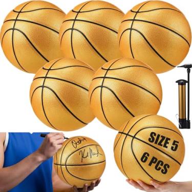 Imagem de Soulchen 6 peças, ouro, autógrafo, basquete, tamanho oficial, 5, com bomba de ar para prêmios, troféus, banquetes, marcos noturnos, treinadores, amantes de basquete, presente, em ambientes internos e