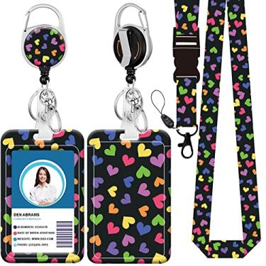 Imagem de Cordão de crachá, suporte retrátil para crachá com mosquetão e clipe de cinto, cordão com fecho de lagosta para porta-crachás, presente de escritório para enfermeiras e professores (BLC-corações