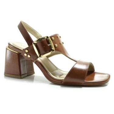 Imagem de Sandália de Salto Bloco Feminina Cazzualen, Marrom, 35
