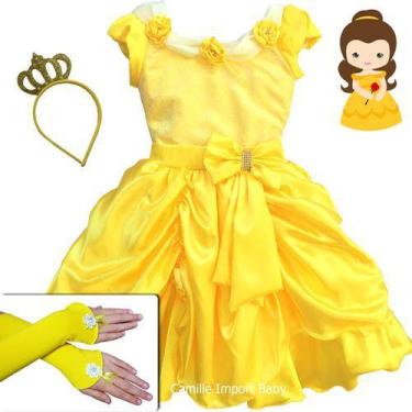 Imagem de Vestido Bela E A Fera Princesa Luxo Infantil E Coroa E Luvas - Pingo D