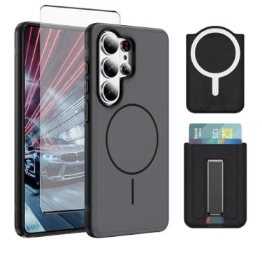 Imagem de Furiet Capa de celular para Samsung Galaxy S24 Ultra 5G com protetor de tela de vidro temperado, duas camadas, para-choques rígidos, defensor, carregamento sem fio, suporte para cartão Magsafe para