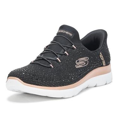 Imagem de Skechers Tênis feminino Summits Brilliant Shine Hands Free Slip-ins, Preto, ouro rosa, 12 Wide