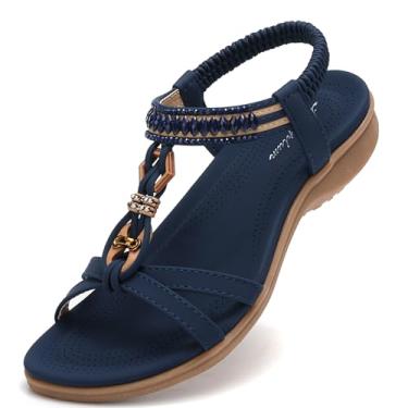 Imagem de Littleplum Sandálias femininas confortáveis com suporte de arco, sapatos de caminhada de verão, casuais, elásticos, chinelos de dedo, Azul royal chique, 36