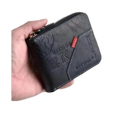 Imagem de Carteira Masculina Curta De Couro PU Com Efeito Envelhecido, Porta-Moe