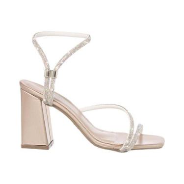 Imagem de Sandália Feminina Salto Grosso Strass Calce Fácil Confort - Stessy Sho