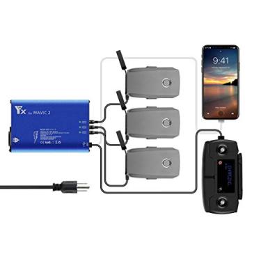 Imagem de LYONGTECH Carregador de bateria para drone DJI Mavic 2 Pro/Zoom, hub de carregamento rápido de bateria inteligente 5 em 1 (carga simultânea de 3 baterias e 2 portas USB)