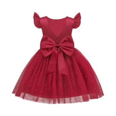 Imagem de Vestido De Princesa Vermelho Sem Costas Com Tiara De Laço Para Meninas