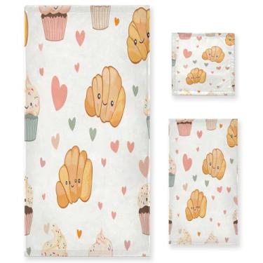 Imagem de xigua Lindo conjunto de toalhas de banheiro croissant e cupcake absorvente macio 3 peças toalha de banho toalha de mão toalhas decorativas para banheiro, academia, hotel, praia, piscina