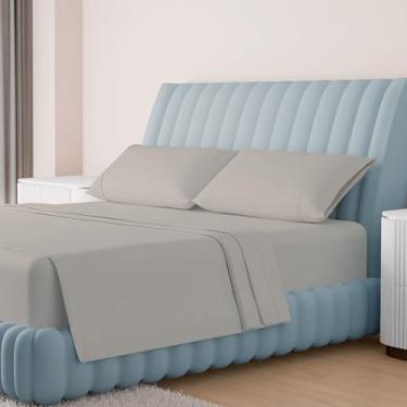 Imagem de Carressa Linen Jogo de cama queen size 100% algodão egípcio - Jogo de cama queen de alta contagem de fios de luxo (4 peças, castanho-acinzentado), macio, refrescante, bolso profundo de 40,6 cm