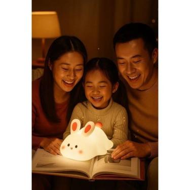 Imagem de Luminária Coelhinho LED Infantil Branco Abajur Quarto Bebê Luz Noturna