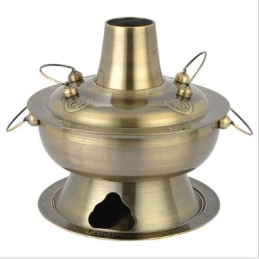 Imagem de Panela quente de carvão de cobre autêntica - Panela de vapor tradicional chinesa para catering, churrasco e reuniões de família - durável, elegante e perfeita para refeições deliciosas