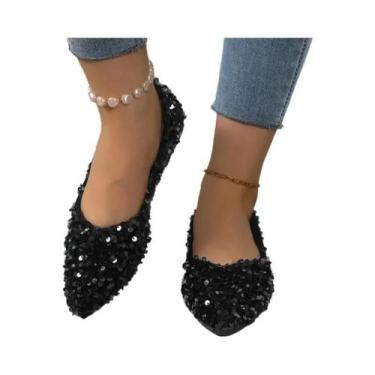 Imagem de Sapatos Planos Femininos Com Lantejoulas E Bico Redondo Antiderrapante