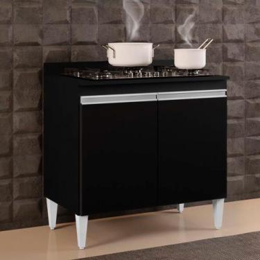 Imagem de Balcão para Cooktop de Cozinha Com Tampo 2 Portas Brenda Preto 80 Cm L