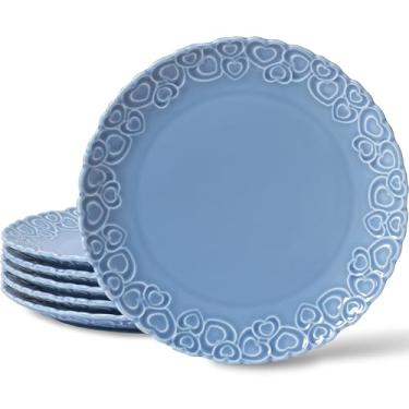 Imagem de Conjunto de pratos de sobremesa para batimento cardíaco Homemen, 20 cm, prato de salada para cozinha, lanche, sorvete, jantar de waffles, seguro para micro-ondas e lava-louças, presente (azul