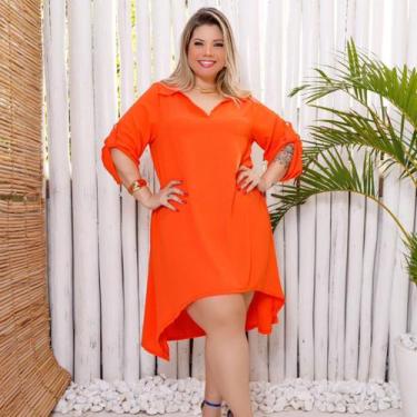 Imagem de Vestido Chamise Manga 3.4 Gola Polo Plus Size - Rosana Farcait, Laranj