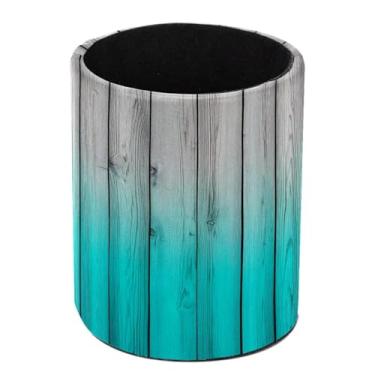 Imagem de Anna Cowper Porta-lápis para mesa, painéis de madeira rústica azul-petróleo, porta-pincéis de maquiagem, organizador de canetas de couro, suporte de lápis para escritório e casa