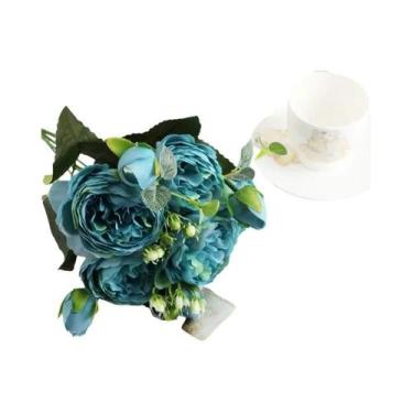 Imagem de Buquê De Rosas De Seda Peônia Flores Artificiais Para Decoração De Cas