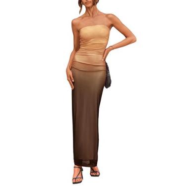 Imagem de Vestido PRETTYGARDEN Longo sem alça Degradê Marrom Damasco XXL