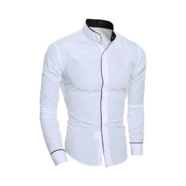 Imagem de Camisa Masculina Slim Fit De Cor Sólida Com Gola Alta E Cardigã Em Pat