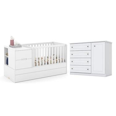 Imagem de Berço Americano Multifuncional Formare Branco Acetinado - Matic e Cômoda Infantil Americano Branco HP - Henn