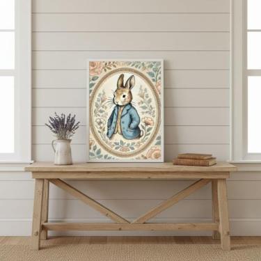 Imagem de Quadro Decorativo Coelho Medalhão 45x34cm Mold Preta Vidro - Quadros O