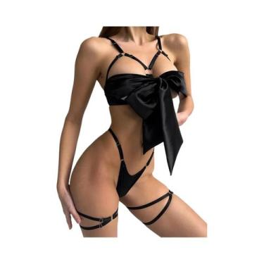 Imagem de Conjunto De Lingerie Sexy Com Laço E Renda De Cetim Para Meninas Joven