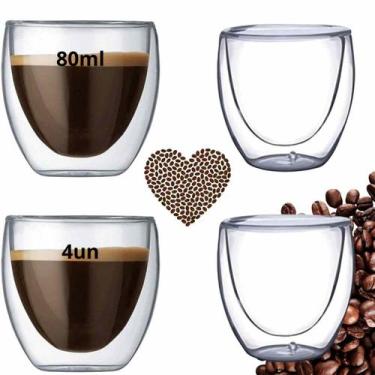 Imagem de 4 Copos De Vidro Borassilicato Duplo 80ml Isolante Térmico - TOK HOUSE