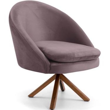 Imagem de Poltrona Decorativa Base Giratória de Madeira Rafa C06 Veludo Rosê C-3