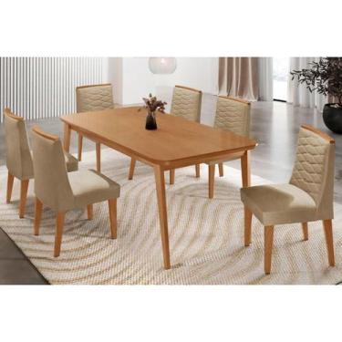 Imagem de Sala Jantar Mesa Havana Tampo Curvo 180cm+6 Cadeiras Maldivas Madeira 