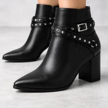 Imagem de Bota Cano Curto Feminina Ramarim Confortável Salto Médio, Preto, 40