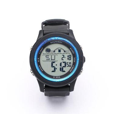 Imagem de Relógio Digital Masculino Preto com Detalhe Azul - Tudo em Caixa