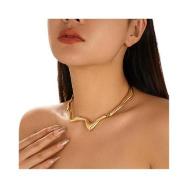 Imagem de Colar Choker Punk Dourado Para Mulheres, Joia Sexy Com Geometria Irreg