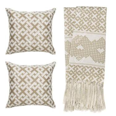 Imagem de Kit 1 manta Rústica e 2 Capas de Almofada para Sofá Celta Bege e Branc