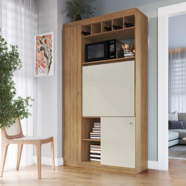 Imagem de Armário de Cozinha Compacto 3 Portas 11 Prateleiras 120cm Multiuso MU500 Cor Naturalle/Cristalo - Decibal Móveis