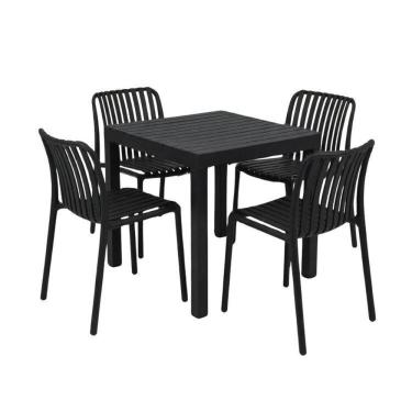 Imagem de Kit 1 Mesa Creta e 4 Cadeira Cancun em Polipropileno Preto
