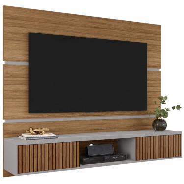 Imagem de Painel Suspenso Bechara Ambar Para Tv Até 65 Polegadas Largura 160 Cm 2 Portas Ripado 3D Cinamomo Off White