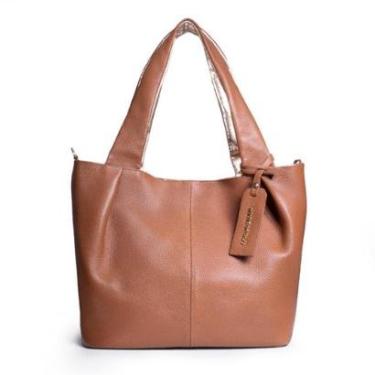 Imagem de BOLSA FEMININA EM COURO TIRACOLO CARAMELO COM DOURADO "ELIANA O. PACHECO"-Feminino