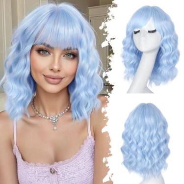 Imagem de Peruca XIXIBI 14" azul claro Bob Wavy com franja sintética