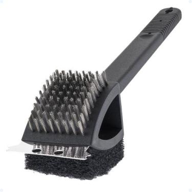 Imagem de Escova Limpa Grelha Churrasqueira Espátula Cerdas Aço Inox - Monaliza
