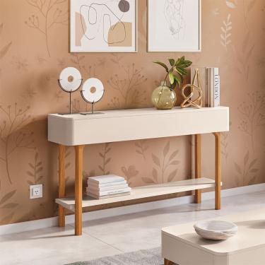 Imagem de Aparador Para Sala de Estar Orgânico Pés Madeira Maciça 136cm Fontana B01 Off White - L...