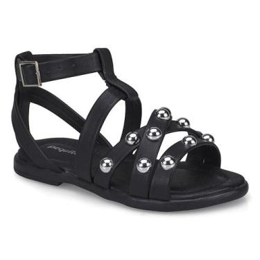 Imagem de Sandália Infantil Menina Pequito Mini Strass Esferas Metálicas Fivela 
