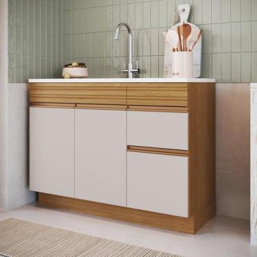 Imagem de Balcão de Cozinha Bp Mdp 120cm 3 Portas 2 Gavetas com Rodapé Organic -