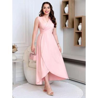 Imagem de Vestido Elegante Midi Transpassado Casual de Linho Envelope Decote V C