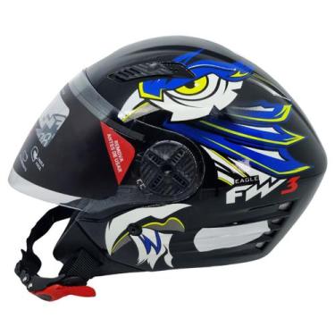 Imagem de Capacete Fw3 X Open Eagle Azul com Amarelo Tamanho 60
