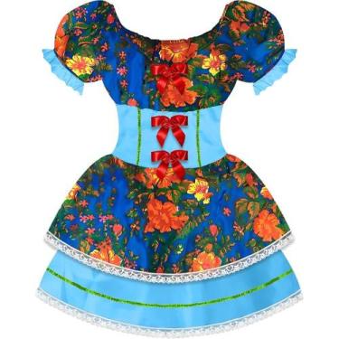 Imagem de Vestido Festa Junina Ciganinha Colorida Arraia 2023 Pink e Laranja - F