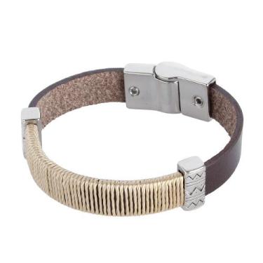 Imagem de Bracelete Masculino Couro Marrom Ostral 25077, M, Marrom