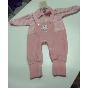 Imagem de Macacão em Plush manga longa bordado Rosa em detalhes branco feminino 